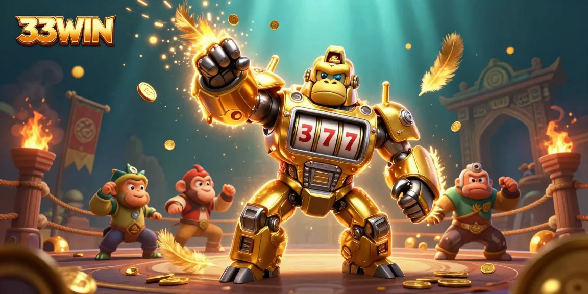 Experience thrilling gameplay with 33WIN in this vibrant casino scene featuring dynamic characters and elements.