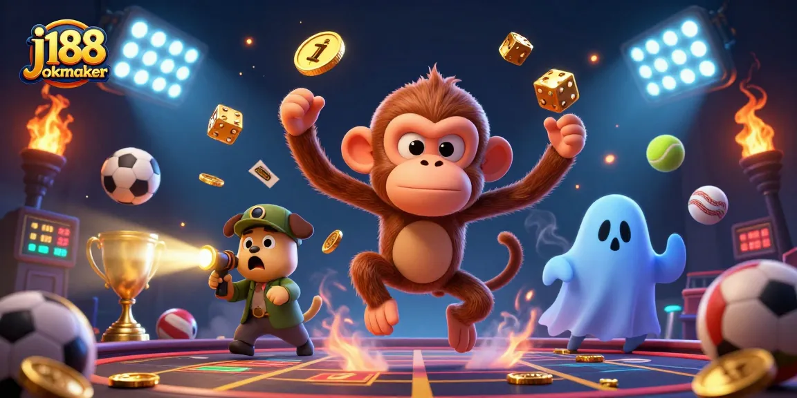 Experience lively gaming with the j188 bookmaker juggling golden elements in a dynamic casino setting.