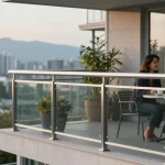 Elegant custom railing enhancing a modern Vancouver balcony with stunning views.