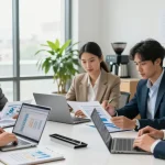 Collaborative team discussing accounting services for small business in modern office