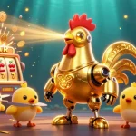 Menang besar dengan slot online meriah dan robot ayam emas dalam suasana kasino virtual yang menarik.