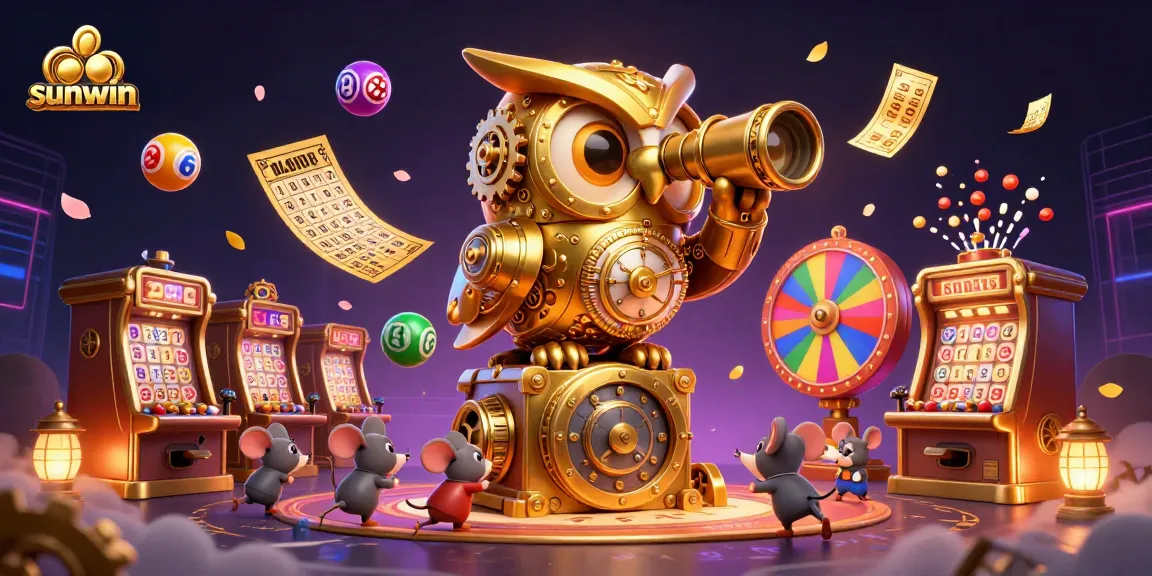 Experience the excitement at Sunwin casino with a vibrant, 3D illustration showcasing dynamic gaming elements.
