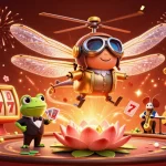 Sin88 captivates players with vibrant scenes of casino excitement featuring a frog dealer, dragonfly pilot, and animated slot reels.