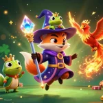 Engage with the thrilling world of gambling at website LUCK8 featuring a wizard fox and phoenix among slot machines.