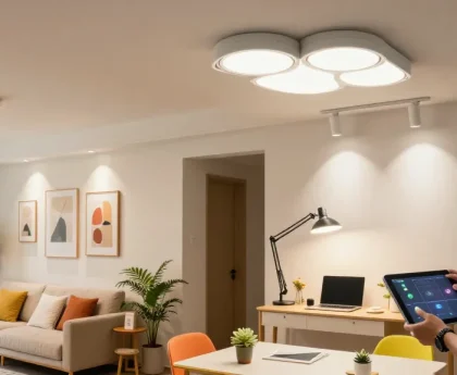 Iluminare modernă cu spoturi LED în interiorul unei case elegante