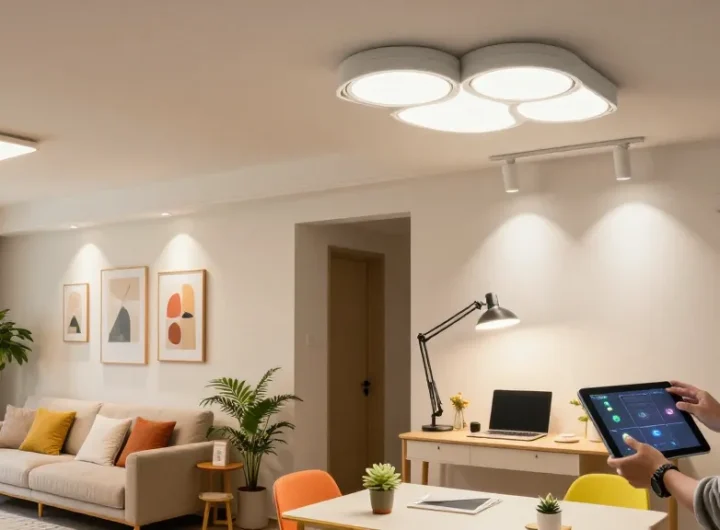 Iluminare modernă cu spoturi LED în interiorul unei case elegante