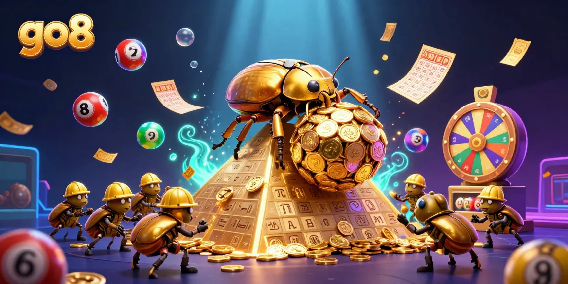 Experience go8's colorful lottery scene with vibrant elements and engaging characters in a dynamic casino illustration.