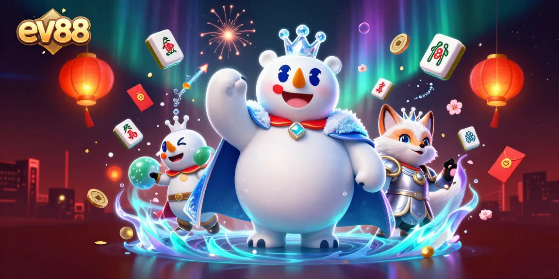 Win big at ev88 with thrilling casino games featuring colorful 3D characters and vibrant decorations.
