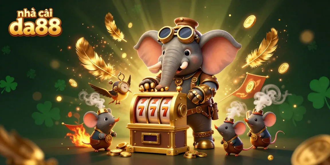 Experience the excitement at nhà cái da88 with a vibrant steampunk-themed slot machine scene.