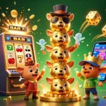Engage with BTV168 in a vibrant casino scene filled with animated totem poles, slots, and gold!