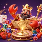 Immerse in the magic of the best online casinos Canada featuring a lavish crab emperor and casino elements.